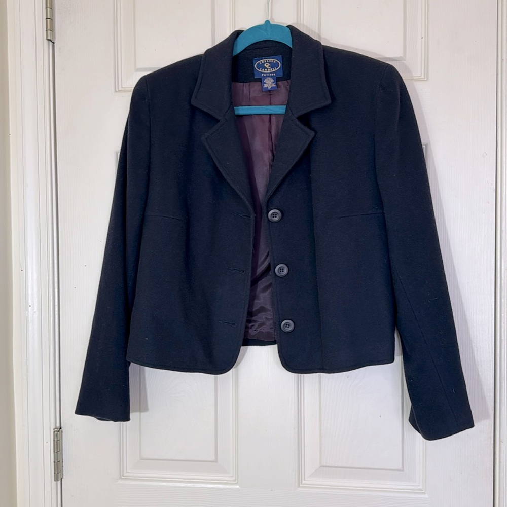 Chelsea Cambell Navy Blue Woolen Blazer Jacket Size 8 Petite
